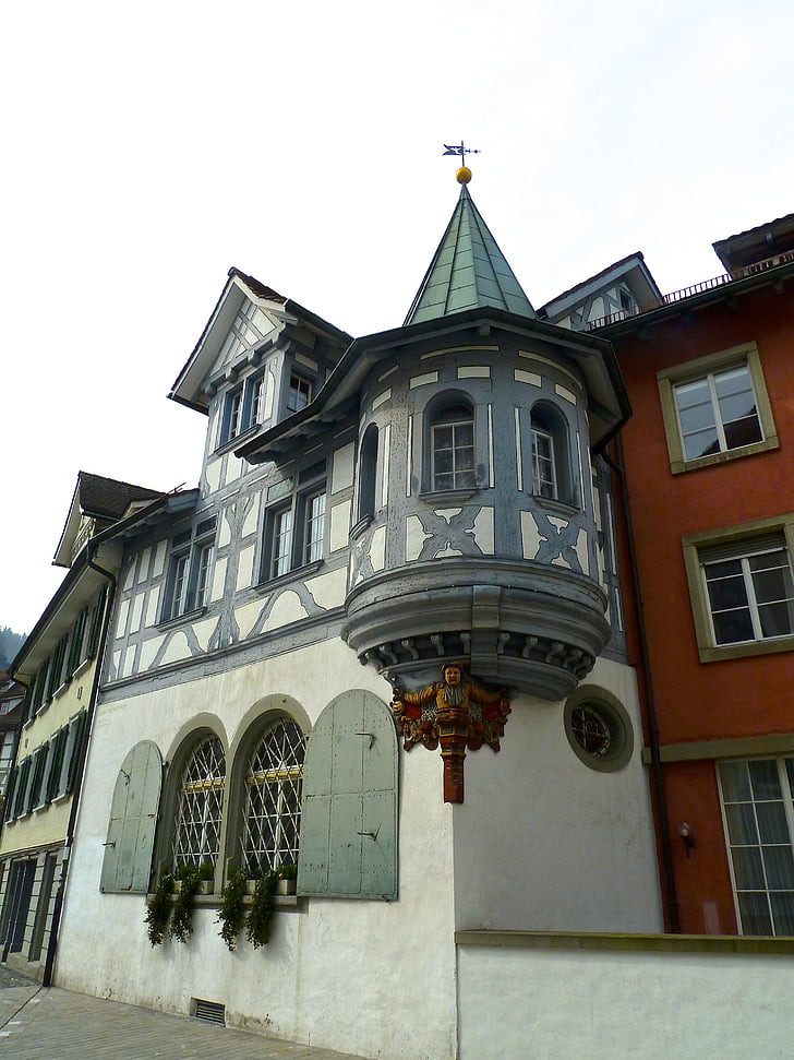 Bow-Window, en saillie, décoration, façade, architecture, extérieur, Retro