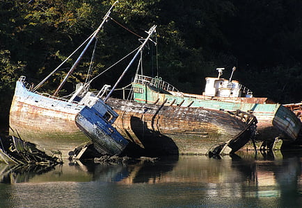 лодки, старые корабли, затонувшие корабли, Бретань, мне?, праздник, побережье