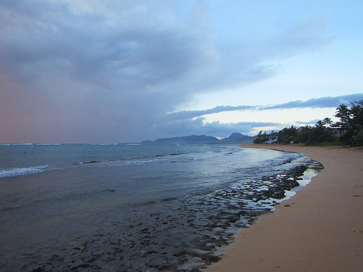 Hawaii, saullēkts, kapa'a, Kauai, okeāns, jūra, pludmale