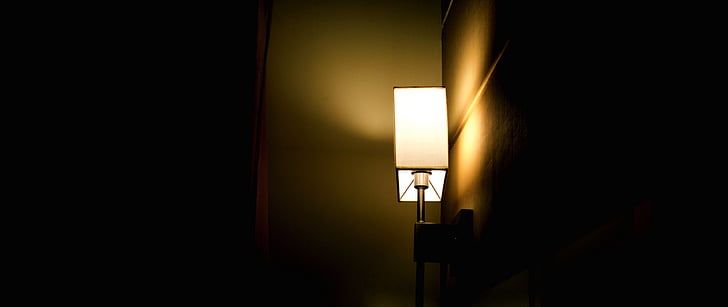 white, wall, mounted, lamp, light, dark, still