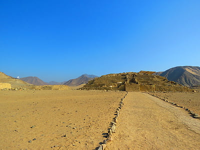 landskap, öken, Caral, Peru, Pyramid, Vista, Sand