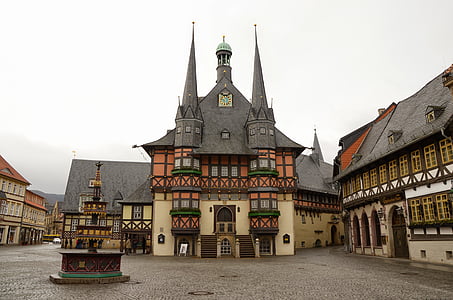 Wernigerode, Ayuntamiento de la ciudad, resina, viejo pasillo de ciudad, truss, casco antiguo, romántica