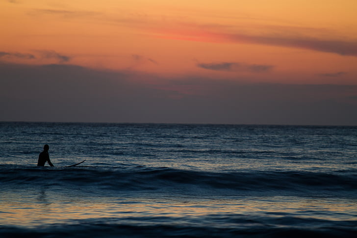 person, surfing, havet, Sunset, Ocean, vand, bølger