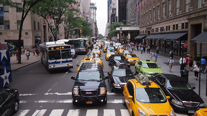 жовті таксі, таксі, Нью-Йорк, дорога, Авто, США, Вулиця