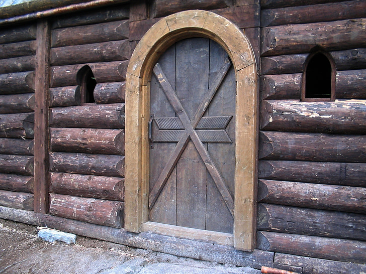house, door, logs, old, openings, brown