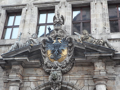 Nuremberg, Town hall, vecais, ēka, ievade, portāls, ģerbonis