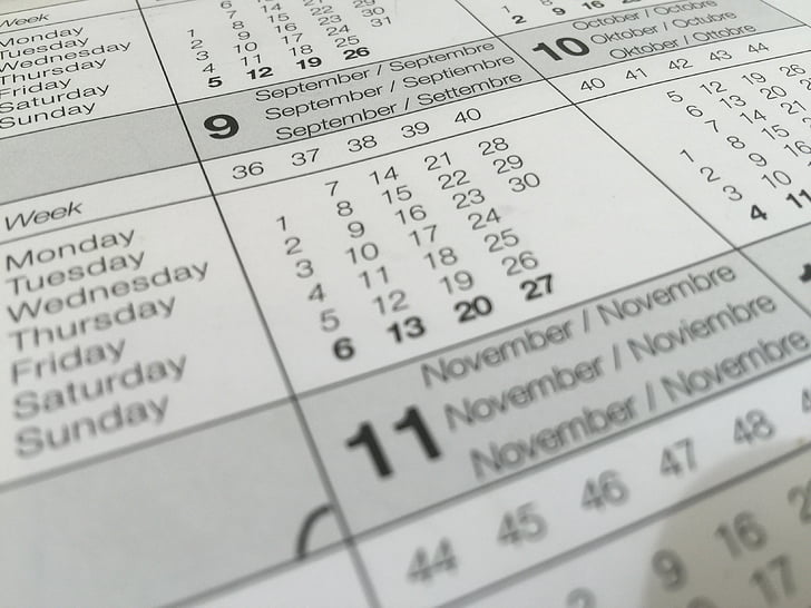 Kalender, kuupäev, kuupäevad, jaotus nädalas, ajakava, planeerimine, pakkumise