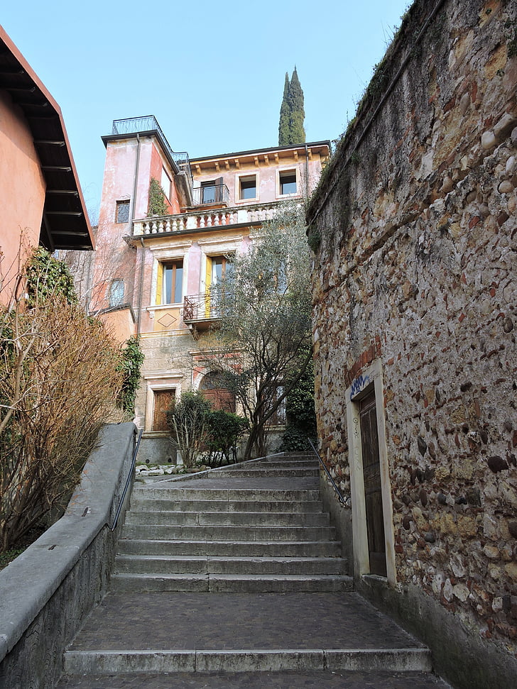 Verona, échelle, mur, maison, Pierre, Lane