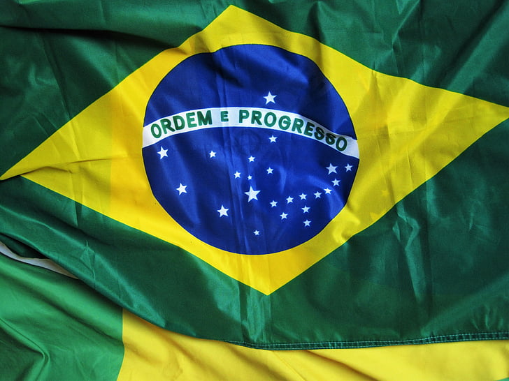 Brazílsky vlajka, Ordem e progresso, olympiáda v Brazílii, zeleno-modro-žltá, Brazília, Futbal fan-predmety, dekorácie