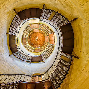 stepenice, Lovački dom, žuta, spiralno stubište, arhitektura, toranj, zgrada