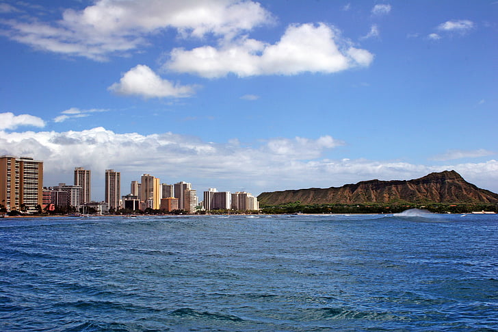 Havaj, Diamond head, Honolulu, Oahu, Waikiki, pláž, Hawaiian