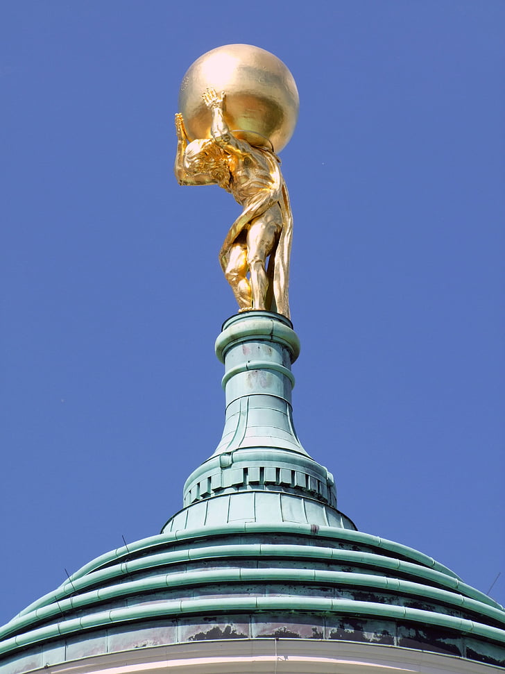 skulptur, staty, guld pläterad huvudkaraktären, Atlas, Figur, i grekisk mytologi, Roof top