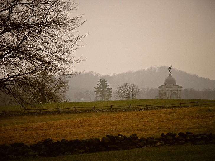 gettysburg, pennsylvania, battlefield, landscape, sky, clouds, civil war