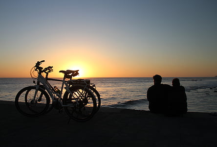 Gran Canària, Illes Canàries, Maspalomas, posta de sol, bicicletes, parella, Espanya