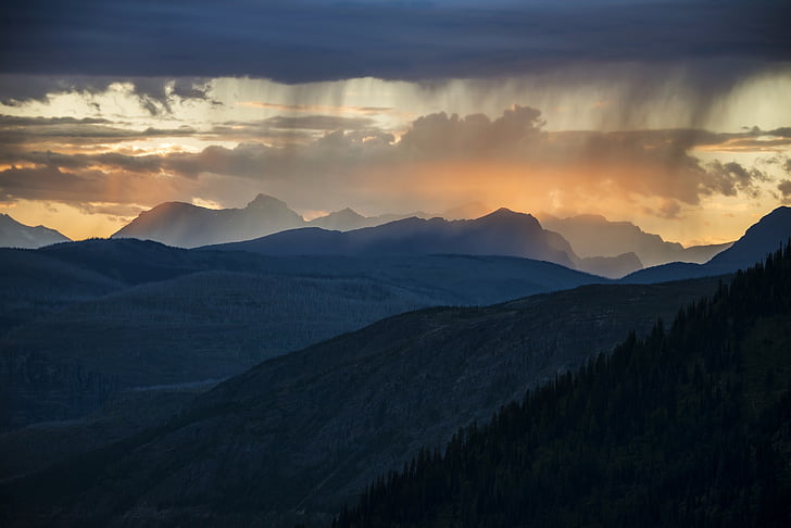 краєвид, Захід сонця, мальовничі, Льодовик Національний парк, Монтана, США, хмари