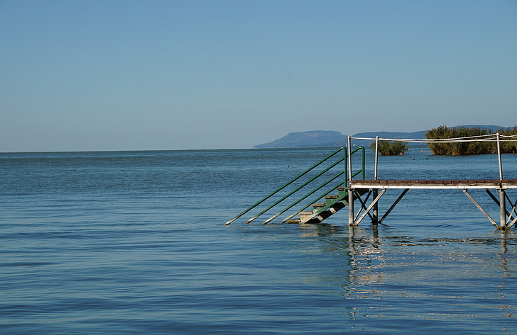 Lacul, Balaton, apa, Pier, scara pliantă, intrarea în apă, pasarelă