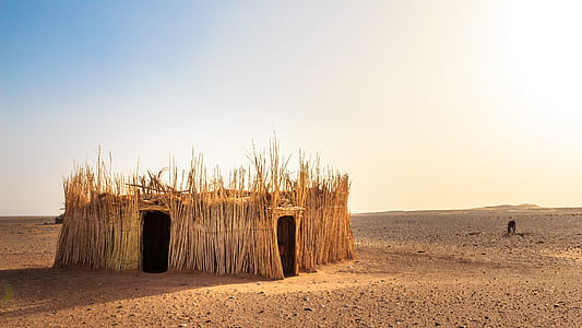 Hut, désert, l’Afrique, sec, sable, aride, paille