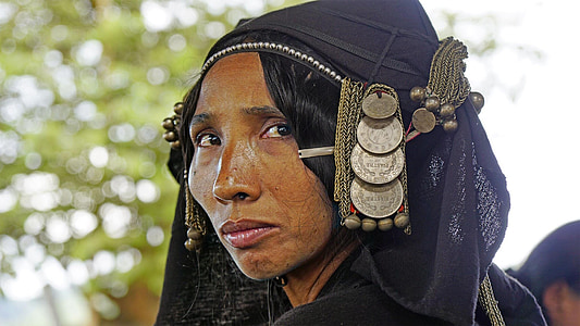 Laos, Akha, tribewoman, autohtonih, kultura, Azija, portret