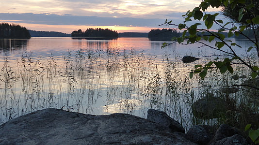 Finsko, Příroda, krajina, jezero, Západ slunce, Romantický, tiché