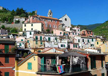 domy, farby, pobrežie Cinque terre, Vernazza, Ligúria, Taliansko