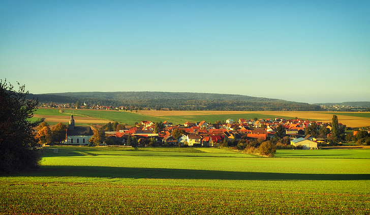 fauerbach, Allemagne, village, ville, champs, paysage, Scenic