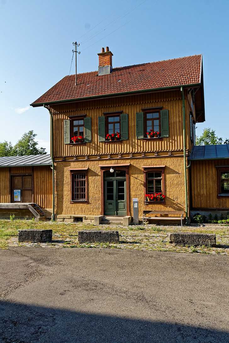 Stasiun Kereta, lama, rumah, bangunan, Cottage, truss, fachwerkhaus