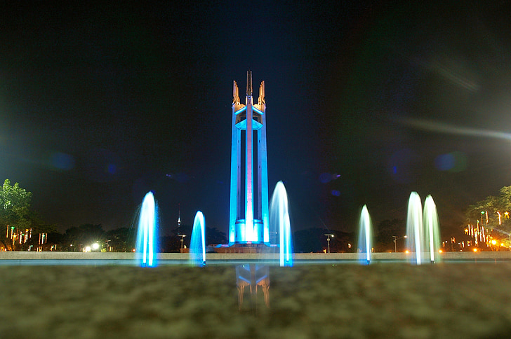 Quezon city, à noite, Filipinas, Monumento, arquitetura, cidade, Marco