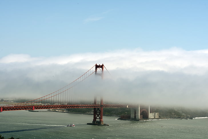 Bridge, Golden gate, dimma, moln, San francisco, Bay, vatten