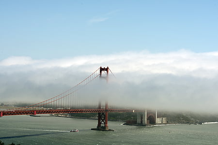 桥梁, 金门大桥, 雾, 云彩, 三藩市, 湾, 水