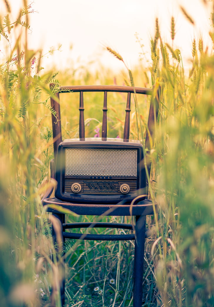 kėdė, klasikinis, radijo, derlius, muzika, senamadiškas, technologijos