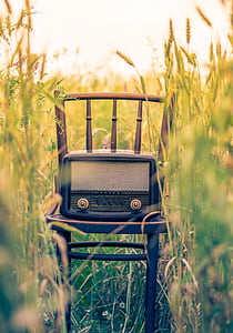 cadeira, clássico, rádio, vintage, música, à moda antiga, tecnologia