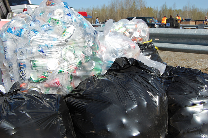 daur ulang, kaleng aluminium, kantong sampah, aluminium, daur ulang, dapat, aluminium