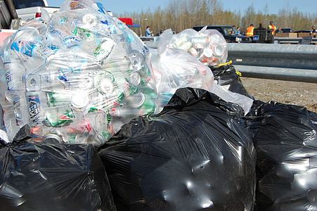reciclar, latas de alumínio, sacos de lixo, alumínio, reciclagem, pode, alumínio