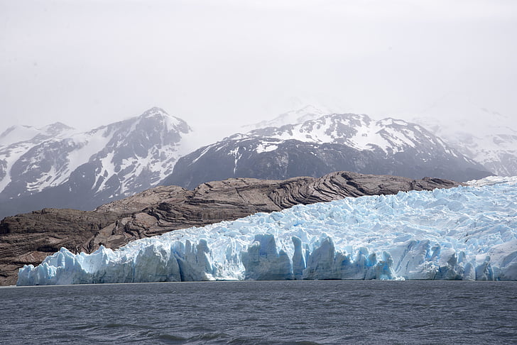 glacera, llengua, l'aigua, gel, blau, fred, congelat