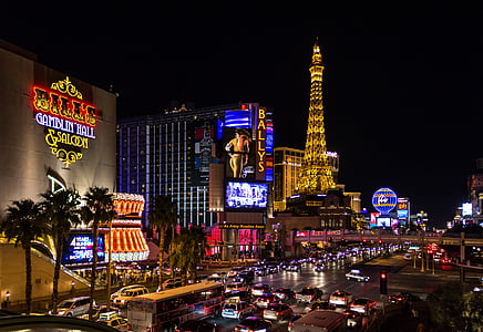 Лас Вегас, САЩ, нощ, улица, Казино онлайн казино, слот, Айфеловата кула