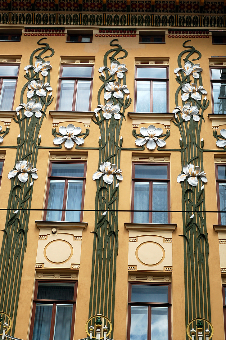 ház, festészet, Art, emlékmű, Brno, Cseh Köztársaság, virág, homlokzat