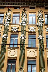 hus, målning, konst, monumentet, Brno Tjeckien, blomma, fasad