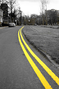 สีเหลือง, บรรทัด, ถนน, ข้อจำกัด, ไม่มีที่จอดรถ, เตือนภัย, การแจ้งเตือน