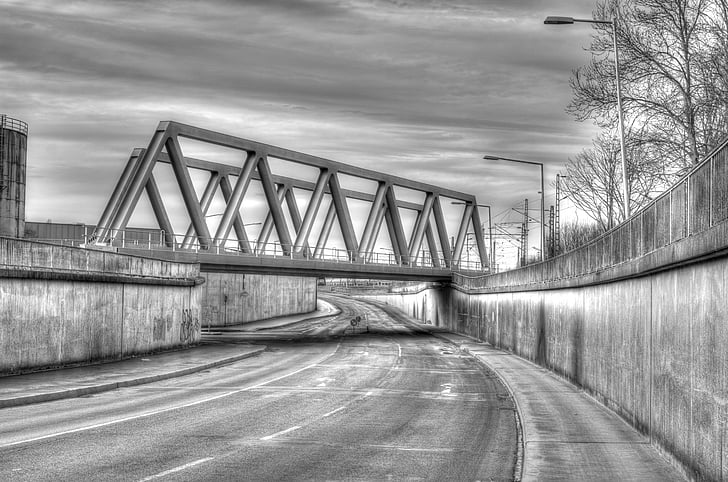 HDR, puente, Emden Alemania, Emden, Frisia del este, paisaje, blanco y negro