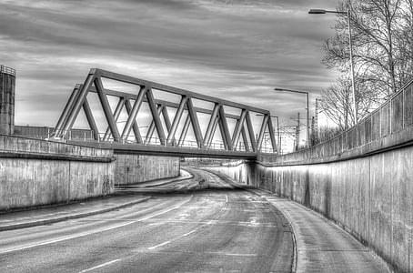 HDR, most, Emden Njemačka, Emden, istočne Frizije, krajolik, crno i bijelo