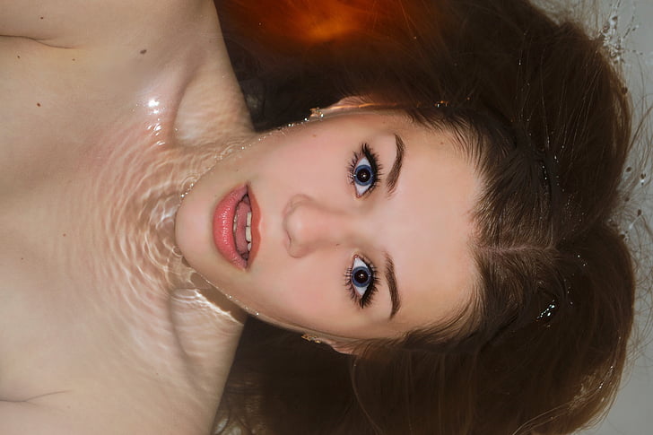girl, water, hair, closeup, reflection in the water, women, beautiful