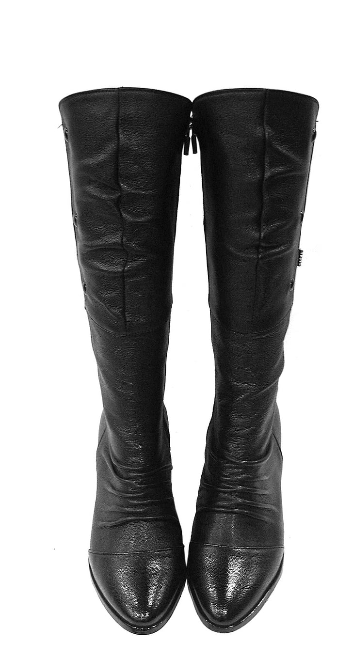 pair, black, leather, knee, high, Boots, Shoe