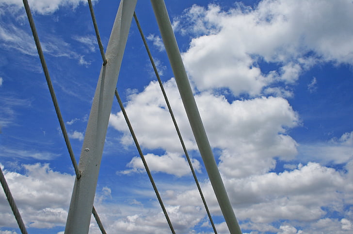 railing of cruise vessel, railing, white, restraint, sky, blue, clouds
