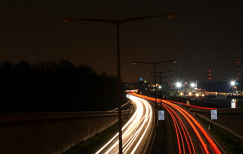 noapte, noapte activă, autostrada, lumini, noaptea, trafic, lightpainting