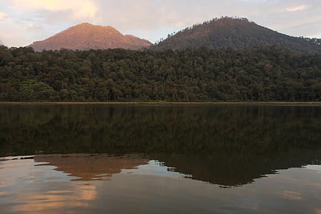 montañas, Lago, java oriental, Indonesia, agua, amanecer, puesta de sol