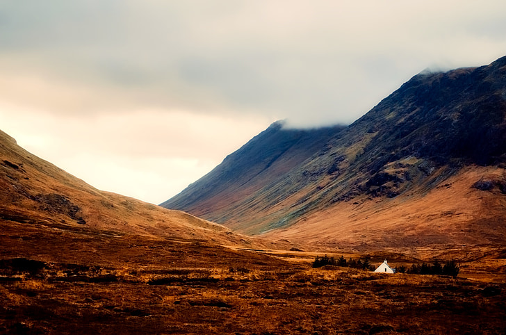 scotland, highlands, mountains, sunrise, fog, nature, outdoors