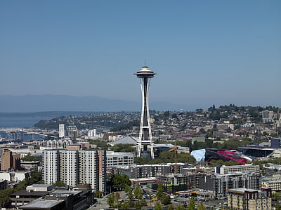 Seattle, tháp Space needle, đường chân trời, Washington, Hoa Kỳ, thành phố, kiến trúc