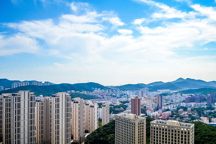 Dalian, Kina, ett fågelperspektiv, Kina städer, landskap, stadsbild, Urban skyline