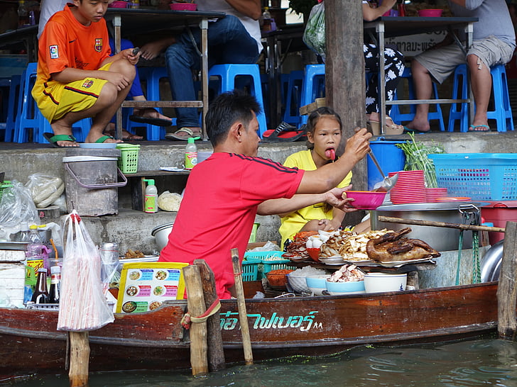 Damnoen Saduak Floating Market, Thajsko, tradičné, Bangkok, vody, Trhovisko, ľudia