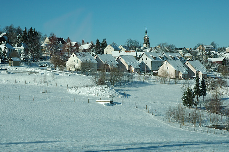 Erzgebirge, talvi, Seiffen, lumi, Village, valkoinen, Kaunis